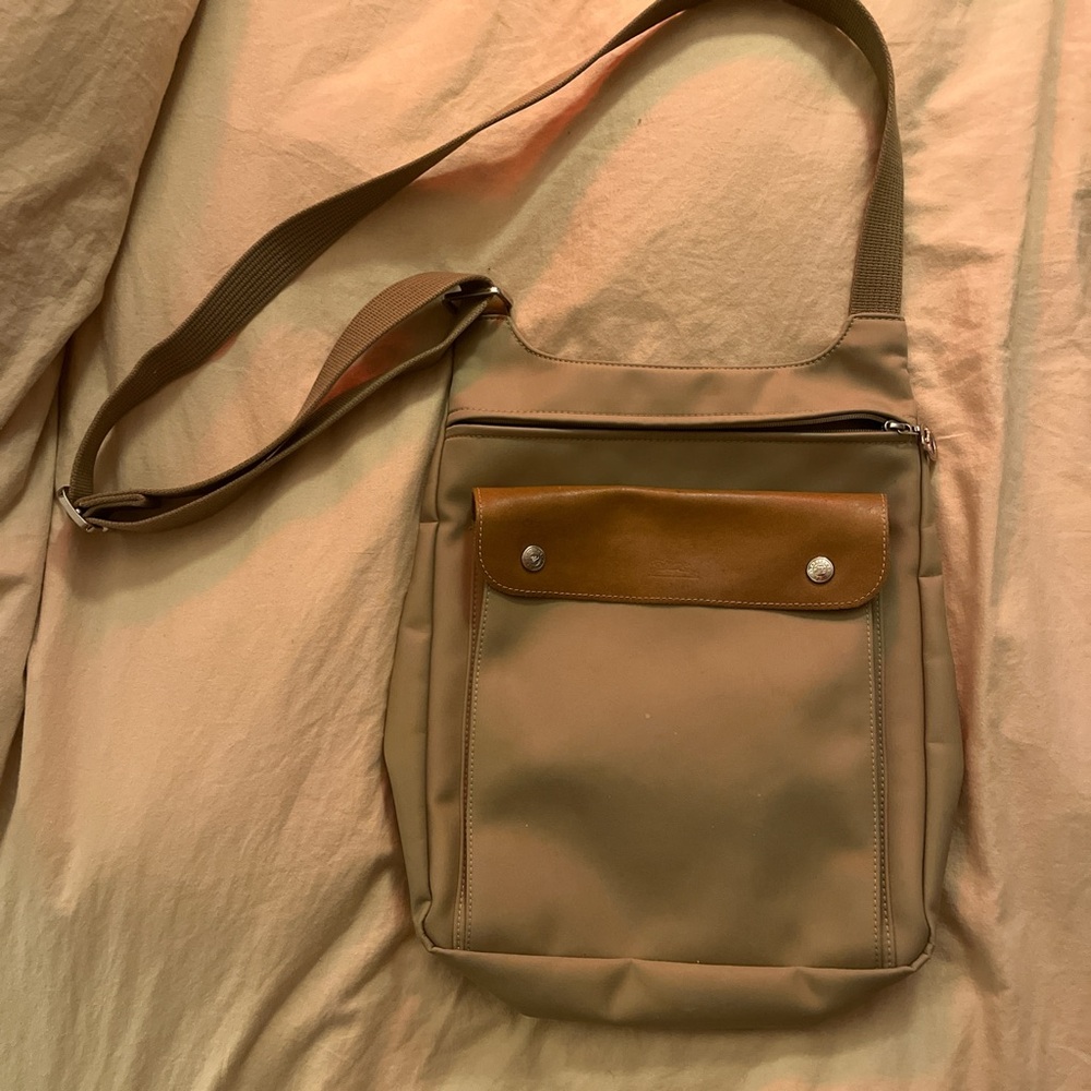 Vintage Longchamp Tan Crossbody Bag with leather accents